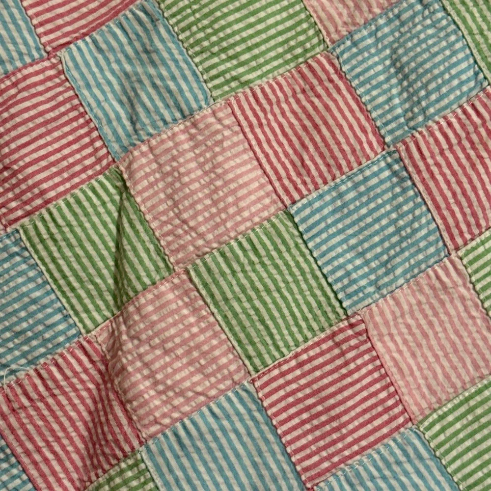 Gymboree Girls 3T Patchwork Seersucker Jumper Dress Pink Green Blue Striped